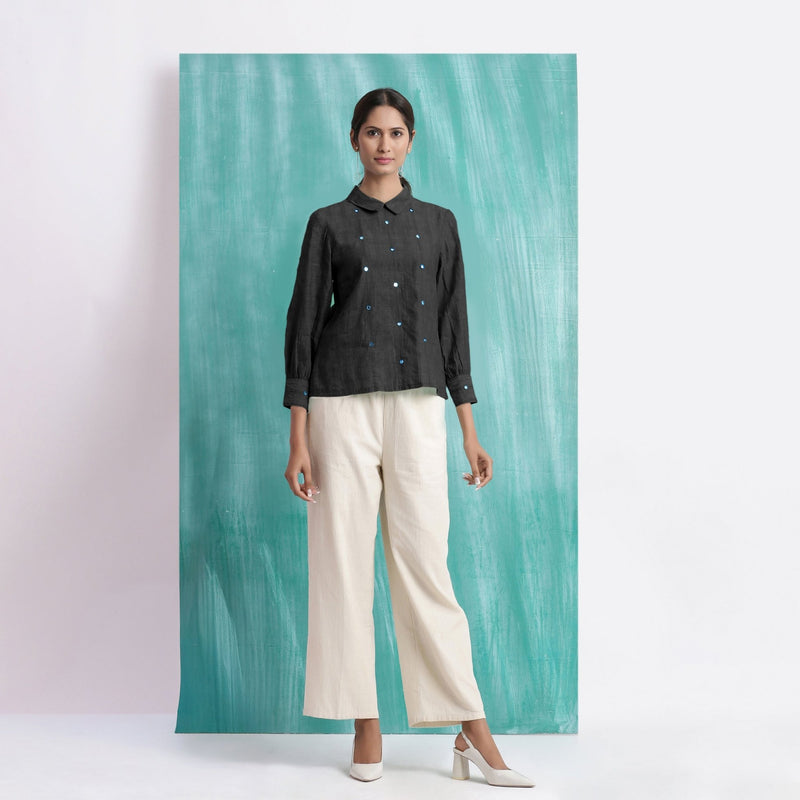 Black Mirror Work Handspun Cotton Blouse Top