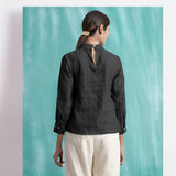 Black Mirror Work Handspun Cotton Blouse Top