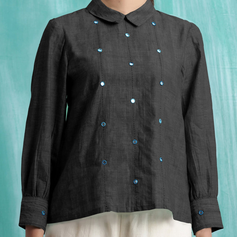 Black Mirror Work Handspun Cotton Blouse Top