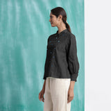 Black Mirror Work Handspun Cotton Blouse Top