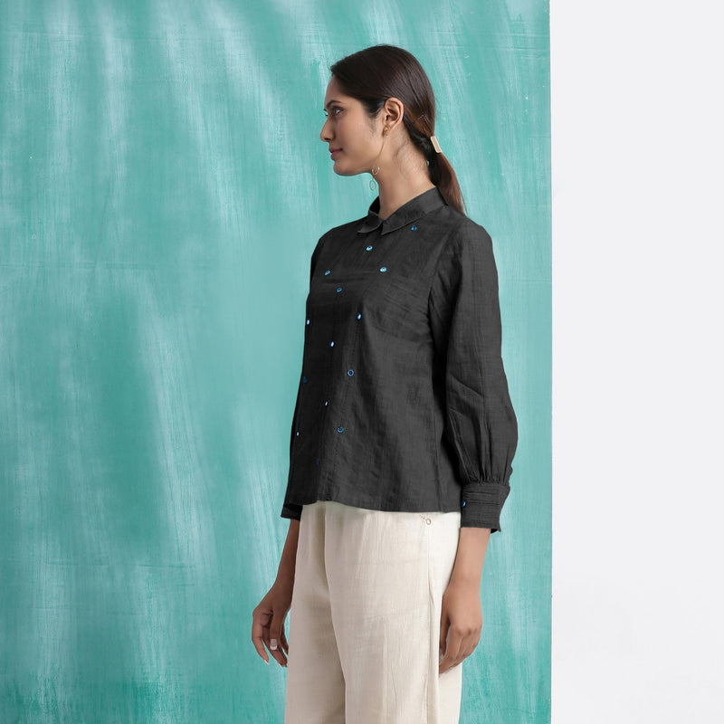 Black Mirror Work Handspun Cotton Blouse Top