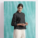 Black Mirror Work Handspun Cotton Blouse Top