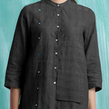 Black Mirror Work Handspun Cotton Mandarin Collar Top