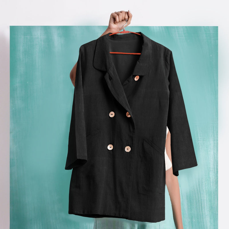 Black Mirror Work Handspun Cotton Welt Pocket Coat