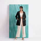 Black Mirror Work Handspun Cotton Welt Pocket Coat