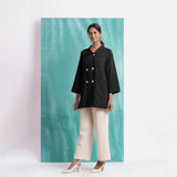 Black Mirror Work Handspun Cotton Welt Pocket Coat