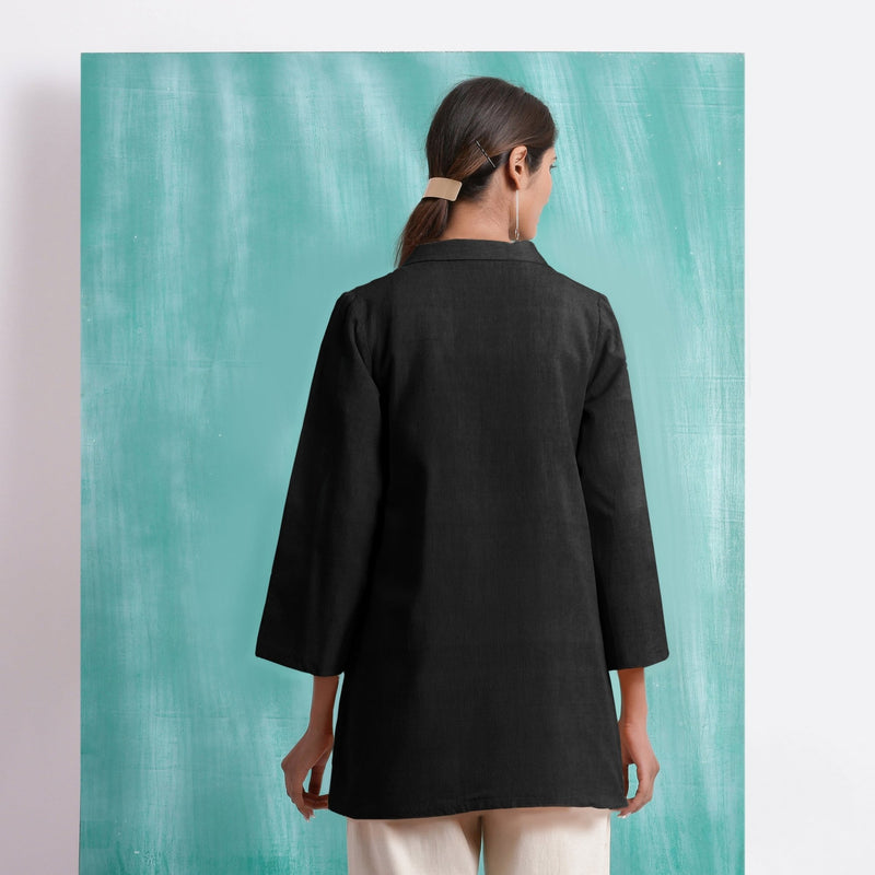 Black Mirror Work Handspun Cotton Welt Pocket Coat