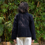 Black Quilted Cotton Flax Patch Pocket Short Jacket