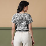 Black Shibori Tie-Dye Cotton Blouson Top