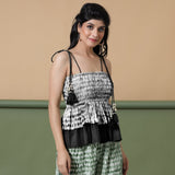 Black Shibori Tie-Dye Cotton Camisole Tier Top