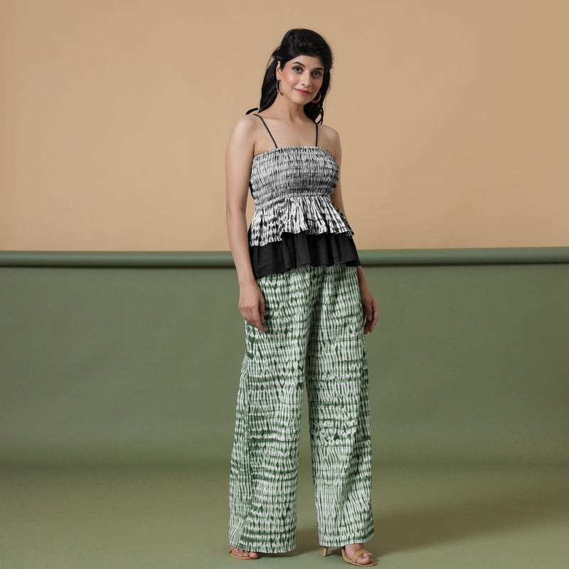 Black Shibori Tie-Dye Cotton Camisole Tier Top