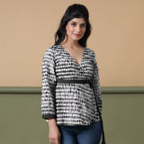 Black Shibori Tie-Dye Cotton Wrap Top
