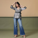 Black Shibori Tie-Dye Cotton Wrap Top