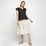 Black Split Neck Puff Sleeves 100% Cotton Top