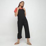 Black Strap Sleeve Cotton Dungaree Jumpsuit