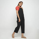 Black Strap Sleeve Cotton Dungaree Jumpsuit