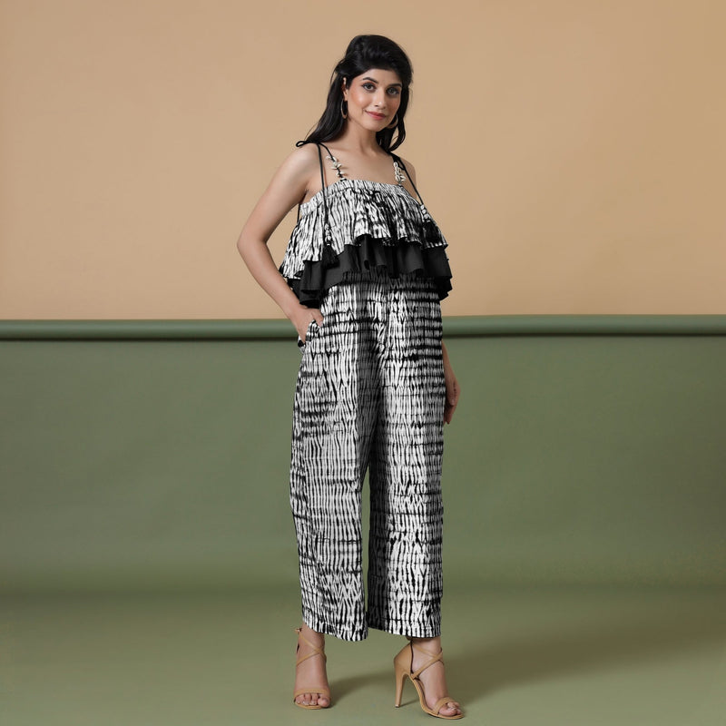Black Tie-Dye Ankle Length Cotton Camisole Jumpsuit