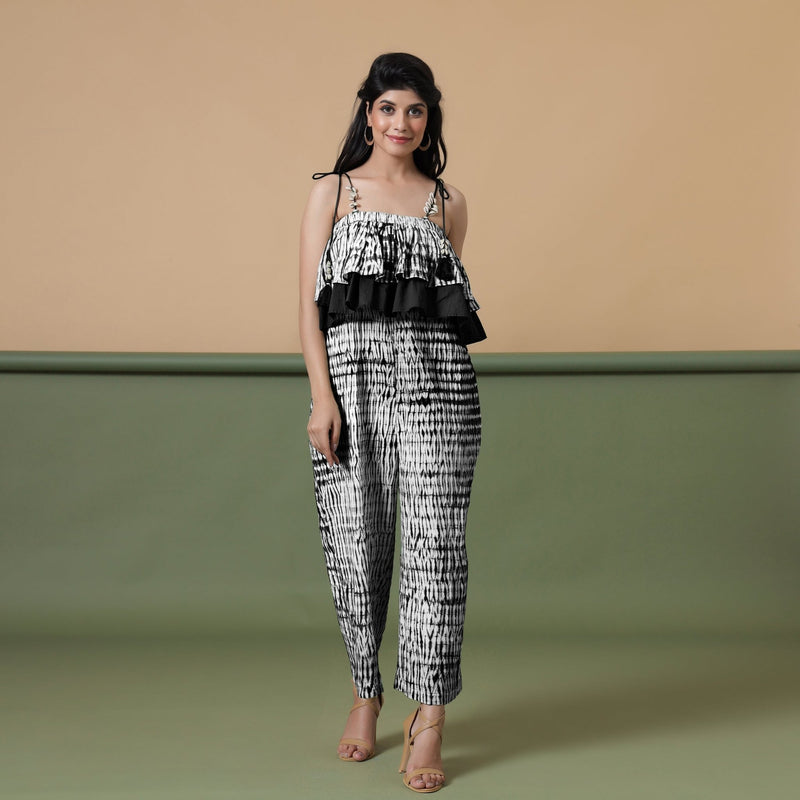 Black Tie-Dye Ankle Length Cotton Camisole Jumpsuit