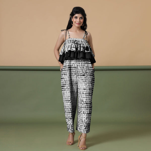Black Tie-Dye Ankle Length Cotton Camisole Jumpsuit