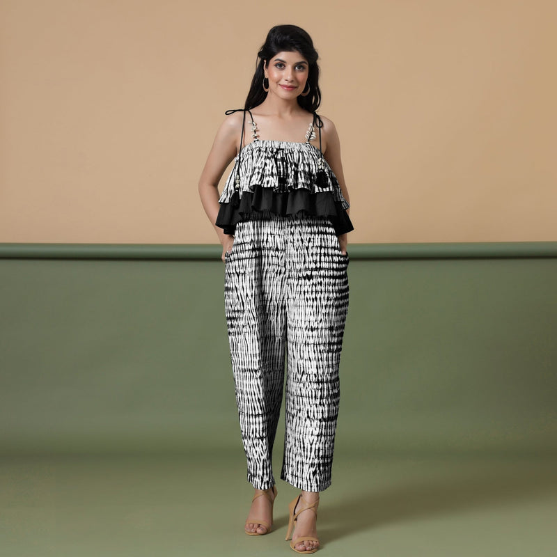 Black Tie-Dye Ankle Length Cotton Camisole Jumpsuit