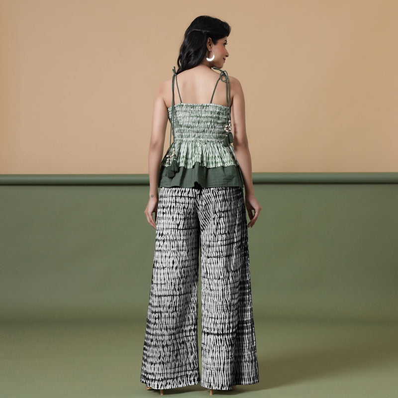 Black Tie-Dye Cotton High-Rise Elasticated Wide Legged Pant
