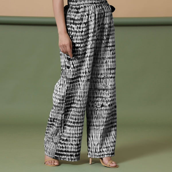 Black Tie-Dye Cotton High-Rise Elasticated Wide Legged Pant