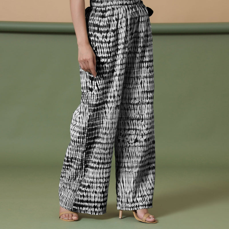 Black Tie-Dye Cotton High-Rise Elasticated Wide Legged Pant
