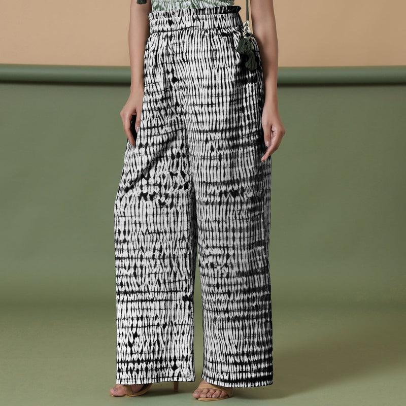 Black Tie-Dye Cotton High-Rise Elasticated Wide Legged Pant