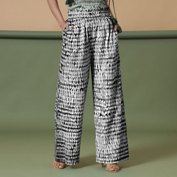 Black Tie-Dye Cotton High-Rise Elasticated Wide Legged Pant