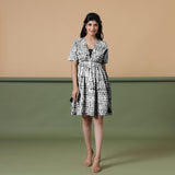 Black Tie-Dye Cotton Knee Length Fit and Flare Dress