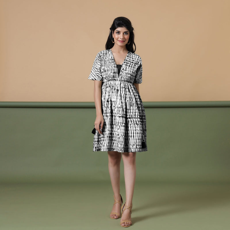 Black Tie-Dye Cotton Knee Length Fit and Flare Dress