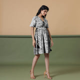 Black Tie-Dye Cotton Knee Length Fit and Flare Dress