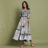 Black Tie-Dye Cotton Sweetheart Neck Asymmetrical Maxi Dress