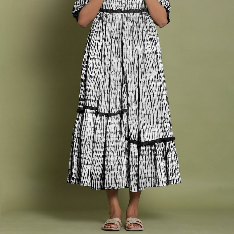 Black Tie-Dye Cotton Sweetheart Neck Asymmetrical Maxi Dress