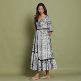 Black Tie-Dye Cotton Sweetheart Neck Asymmetrical Maxi Dress