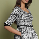 Black Tie-Dye Cotton Sweetheart Neck Asymmetrical Maxi Dress