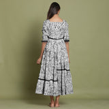 Black Tie-Dye Cotton Sweetheart Neck Asymmetrical Maxi Dress