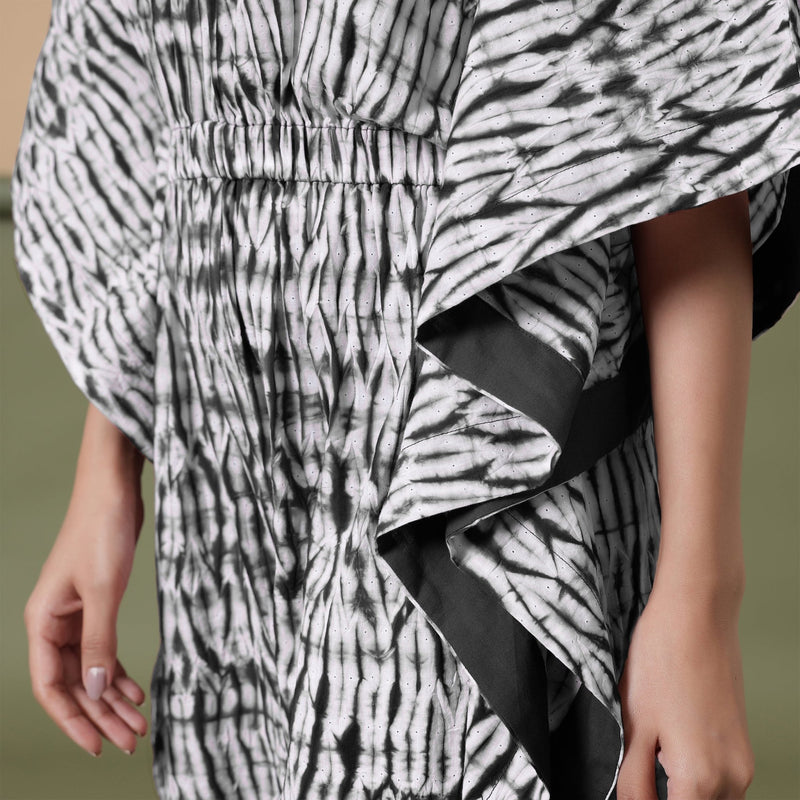 Black Tie-Dye Kimono Sleeves Cotton Kaftan Jumpsuit