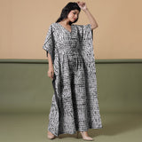 Black Tie-Dye Kimono Sleeves Cotton Kaftan Jumpsuit