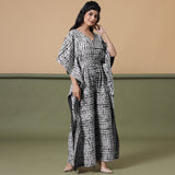 Black Tie-Dye Kimono Sleeves Cotton Kaftan Jumpsuit