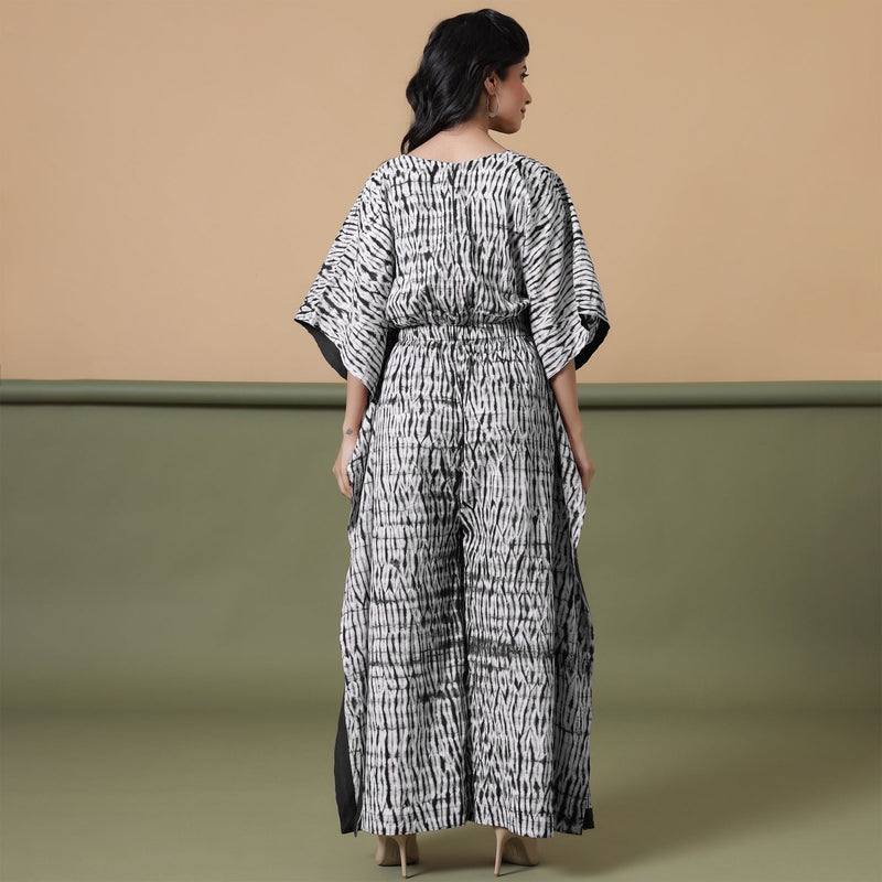 Black Tie-Dye Kimono Sleeves Cotton Kaftan Jumpsuit