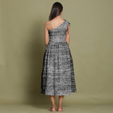 Black Tie-Dye One-Shoulder Cotton Midi Dress