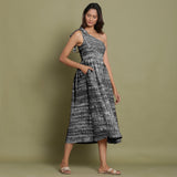 Black Tie-Dye One-Shoulder Cotton Midi Dress