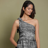 Black Tie-Dye One-Shoulder Cotton Midi Dress