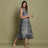 Black Tie-Dye One-Shoulder Cotton Midi Dress