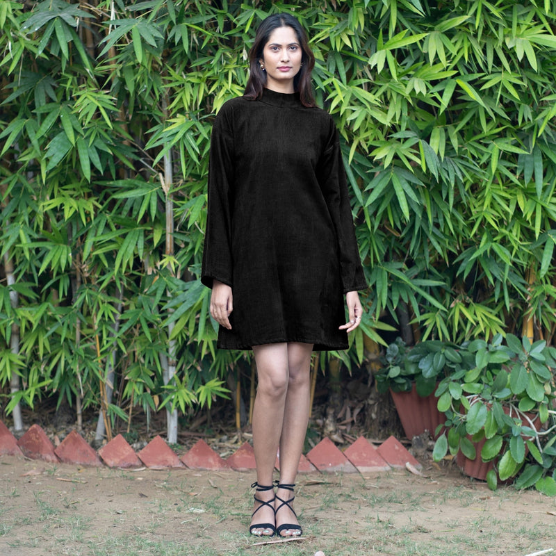 Black Warm Cotton Corduroy A-Line Short Dress 54" / Custom Height (Free) Black Warm Cotton Corduroy A-Line Short Dress 54" / Custom Height (Free)