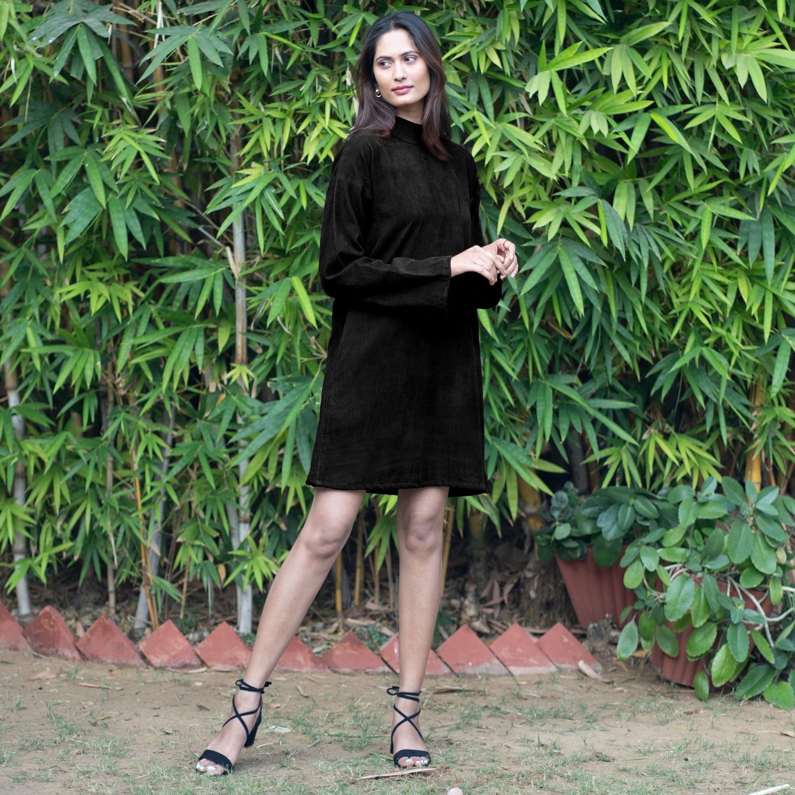 Black Warm Cotton Corduroy A-Line Short Dress 54" / Custom Height (Free) Black Warm Cotton Corduroy A-Line Short Dress 54" / Custom Height (Free)