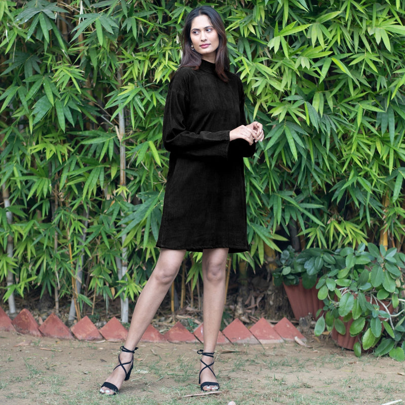 Black Warm Cotton Corduroy A-Line Short Dress 54" / Custom Height (Free) Black Warm Cotton Corduroy A-Line Short Dress 54" / Custom Height (Free)