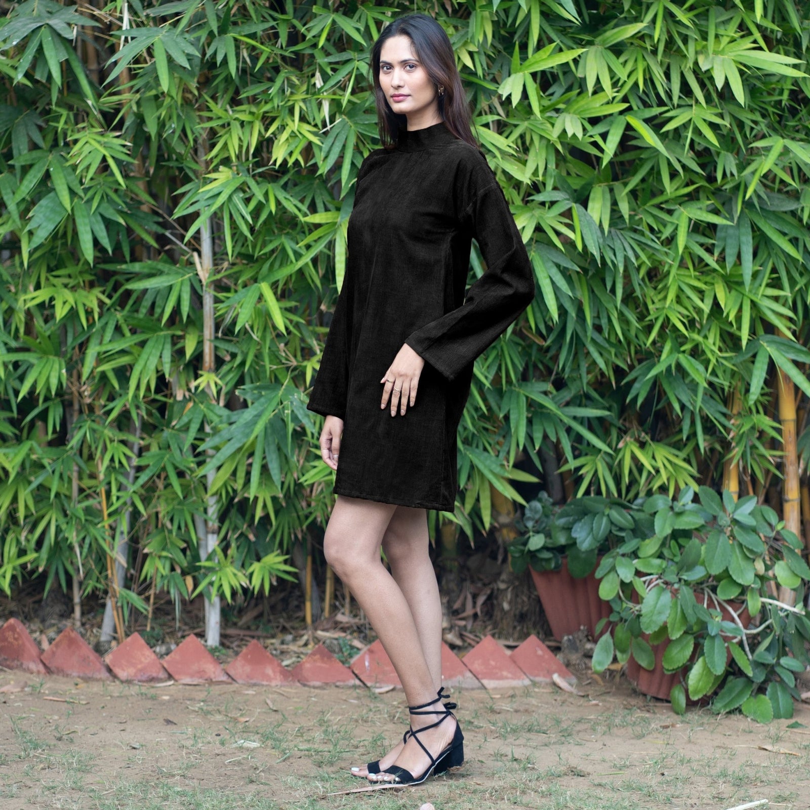 Black Warm Cotton Corduroy A-Line Short Dress 54" / Custom Height (Free) Black Warm Cotton Corduroy A-Line Short Dress 54" / Custom Height (Free)