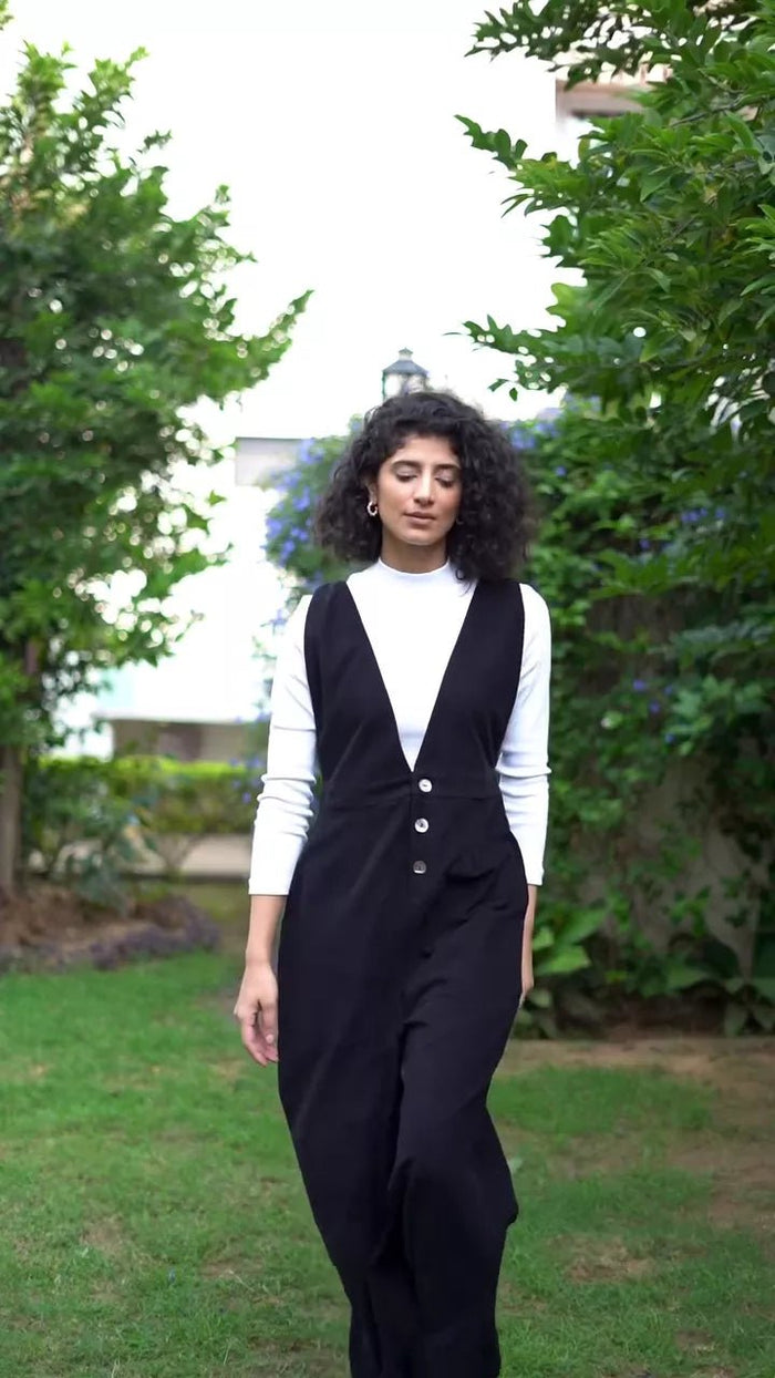 Can t go wrong with Black Winter Styles now live. Shop link in bio. Shop this Dress Black Warm Cotton Corduroy Deep Neck Pinafore Jumpsuit 1500 Styles Designed for